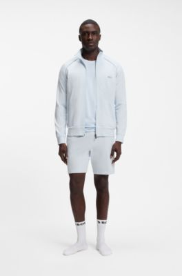 ZIp-up jacket in stretch cotton with contrast piping, Light Blue