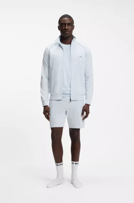 Chaqueta de algodón elástico con cremallera y ribetes en contraste