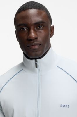 ZIp-up jacket in stretch cotton with contrast piping, Light Blue
