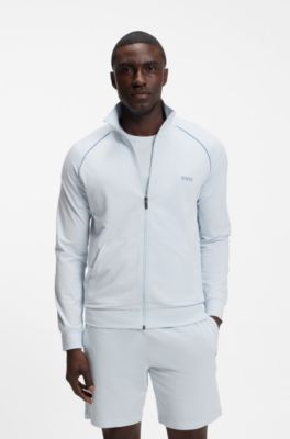 Chaqueta de algod&oacute;n el&aacute;stico con cremallera y ribetes en contraste, Celeste