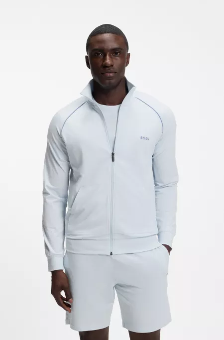 Chaqueta de algodón elástico con cremallera y ribetes en contraste