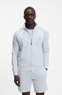 ZIp-up jacket in stretch cotton with contrast piping, Light Blue