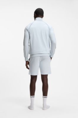 ZIp-up jacket in stretch cotton with contrast piping, Light Blue