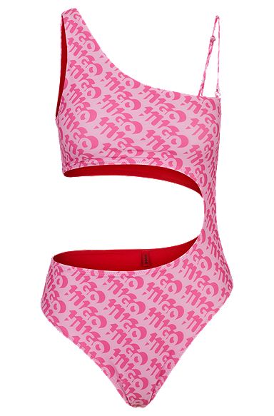 Zwempak met logoprint en cut-out, Pink