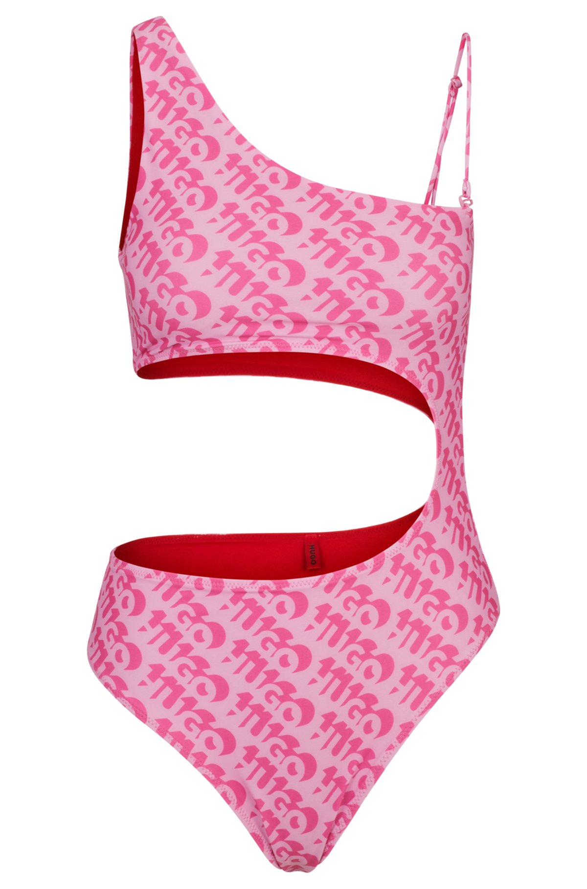 Logo-print swimsuit with cut-out detail, Pink Patterned