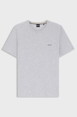 T-Shirt aus Stretch-Baumwolle mit Logo-Stickerei, Hellgrau