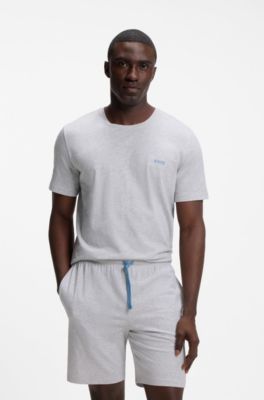 T-Shirt aus Stretch-Baumwolle mit Logo-Stickerei, Hellgrau