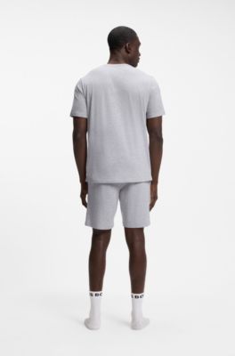 T-Shirt aus Stretch-Baumwolle mit Logo-Stickerei, Hellgrau