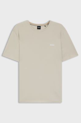 T-shirt i bomuld med str&aelig;k og broderet logo, Lysegr&aring;