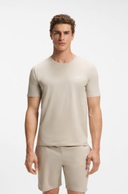 T-shirt i bomullsstretch med broderad logga, Ljusgr&aring;