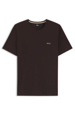 Stretch-cotton T-shirt with embroidered logo, Dark Brown