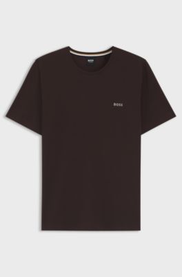 Stretch-cotton T-shirt with embroidered logo, Dark Brown