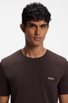 T-shirt en coton stretch &agrave; logo brod&eacute;, Marron fonc&eacute;