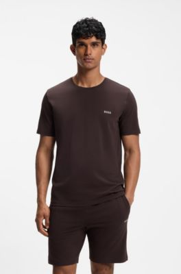 T-shirt en coton stretch &agrave; logo brod&eacute;, Marron fonc&eacute;