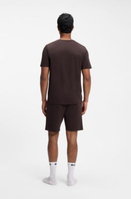 T-shirt en coton stretch &agrave; logo brod&eacute;, Marron fonc&eacute;