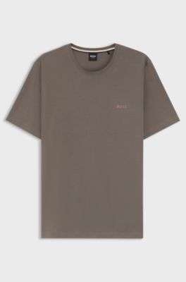Stretch-cotton T-shirt with embroidered logo, Brown