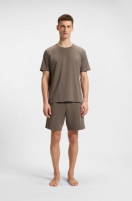 Stretch-cotton T-shirt with embroidered logo, Brown