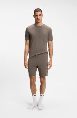 T-shirt i bomullsstretch med broderad logga, Brun