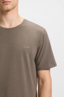 Stretch-cotton T-shirt with embroidered logo, Brown