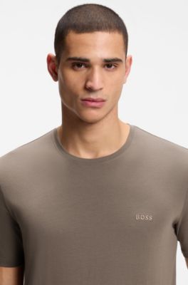 T-Shirt aus Stretch-Baumwolle mit Logo-Stickerei, Braun