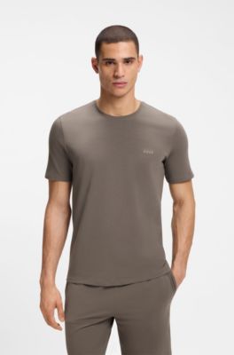 T-shirt i bomullsstretch med broderad logga, Brun