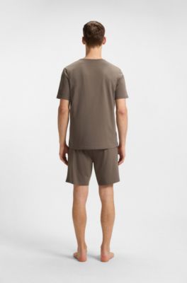Stretch-cotton T-shirt with embroidered logo, Brown