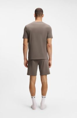 T-Shirt aus Stretch-Baumwolle mit Logo-Stickerei, Braun