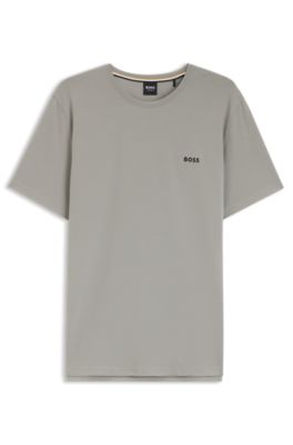 Stretch-cotton T-shirt with embroidered logo, Light Grey