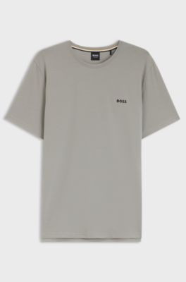 T-shirt van stretchkatoen met logostiksel, Lichtgrijs