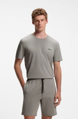 T-shirt van stretchkatoen met logostiksel, Lichtgrijs