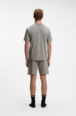 T-shirt van stretchkatoen met logostiksel, Lichtgrijs