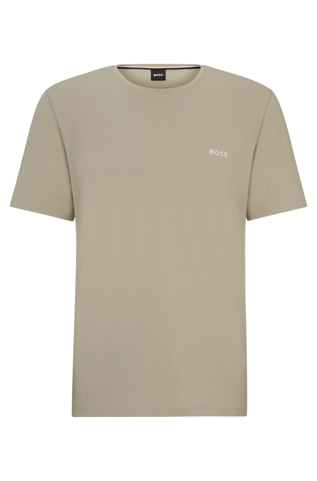 Stretch-cotton T-shirt with embroidered logo, Khaki