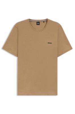 Stretch-cotton T-shirt with embroidered logo, Beige