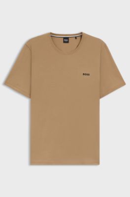 T-shirt i bomuld med str&aelig;k og broderet logo, Beige