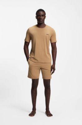 Logo-embroidered T-shirt in stretch cotton, Beige