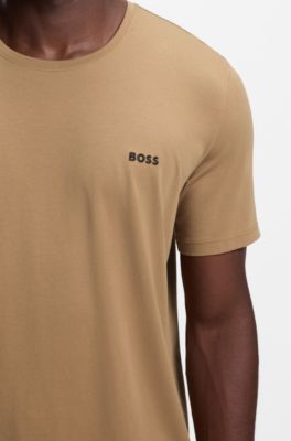 T-shirt van stretchkatoen met logostiksel, Beige