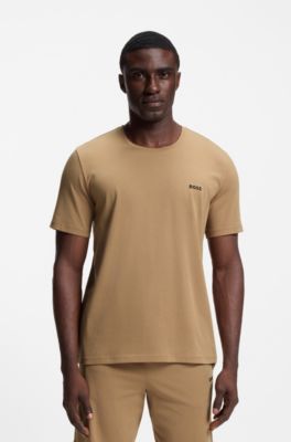 Stretch-cotton T-shirt with embroidered logo, Beige
