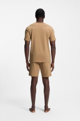 T-shirt in cotone elasticizzato con logo ricamato, Beige