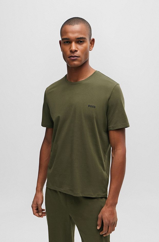 Stretch-cotton T-shirt with embroidered logo, Dark Green