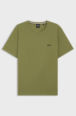 Stretch-cotton T-shirt with embroidered logo, Green