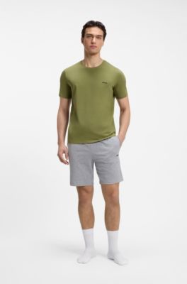 Stretch-cotton T-shirt with embroidered logo, Green