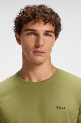 Stretch-cotton T-shirt with embroidered logo, Green