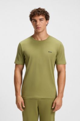 Stretch-cotton T-shirt with embroidered logo, Green