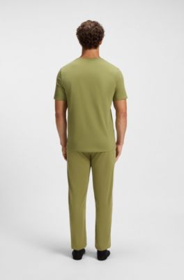 Stretch-cotton T-shirt with embroidered logo, Green