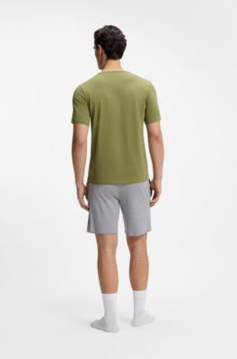Stretch-cotton T-shirt with embroidered logo, Green