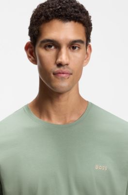 T-shirt van stretchkatoen met logostiksel, Kalk