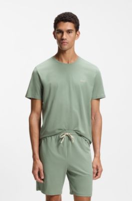 T-shirt van stretchkatoen met logostiksel, Kalk