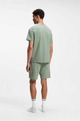 T-shirt van stretchkatoen met logostiksel, Kalk