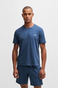Stretch-cotton regular-fit T-shirt with embroidered logo, Blue