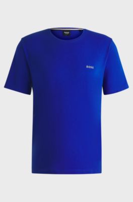 T-shirt van stretchkatoen met logostiksel, Blauw
